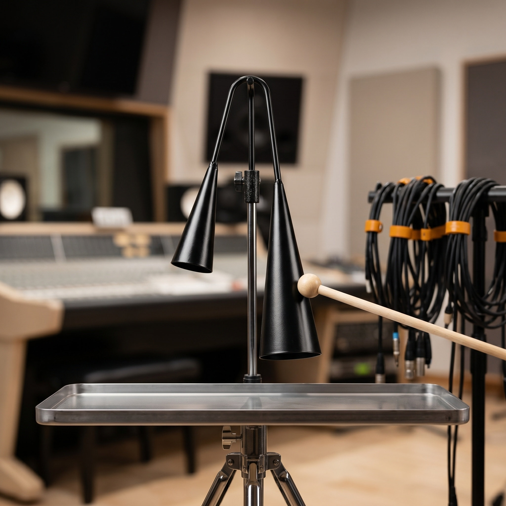 Musical Instrument Agogo - กระดิ่งอากโกโกโลหะสำหรับการศึกษาปฐมวัย สีดำ แบบดั้งเดิม เครื่องดนตรีขนาดเล็กสองเสียง กระดิ่งแซมบ้า ทำจากไม้